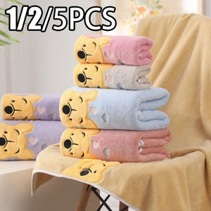 1-5PCS Winnie Bear Towel Bath Towel Set Soft and Absorbent Coral Velvet Bath Towel Home Wash Towel Children's