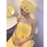 2pcs  Winnie The Pooh Bear Plush Dry Hair Cap And Shower Skirt