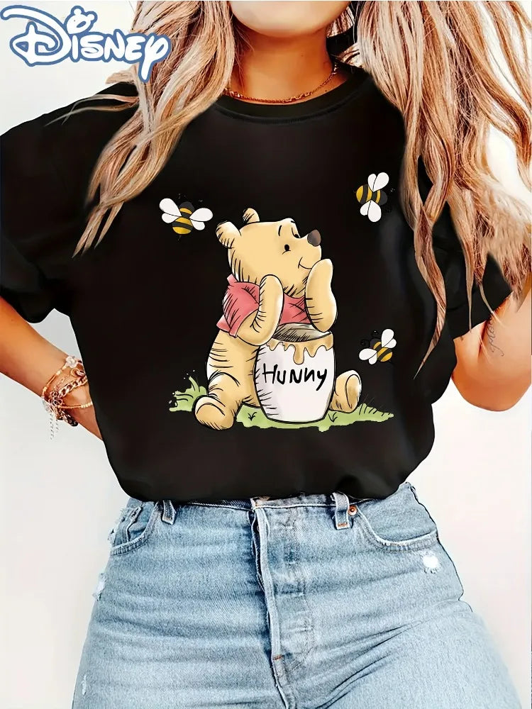 Winnie The Pooh Honey Pot Print Crew Neck T-Shirt Casual Fashion Apparel Classic Design