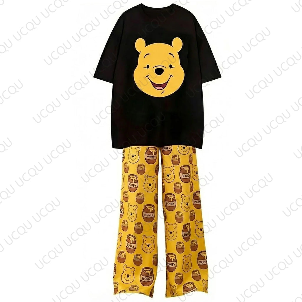 Summer Winnie the Pooh  crop top UCQU T-Shirt With Pajama pants