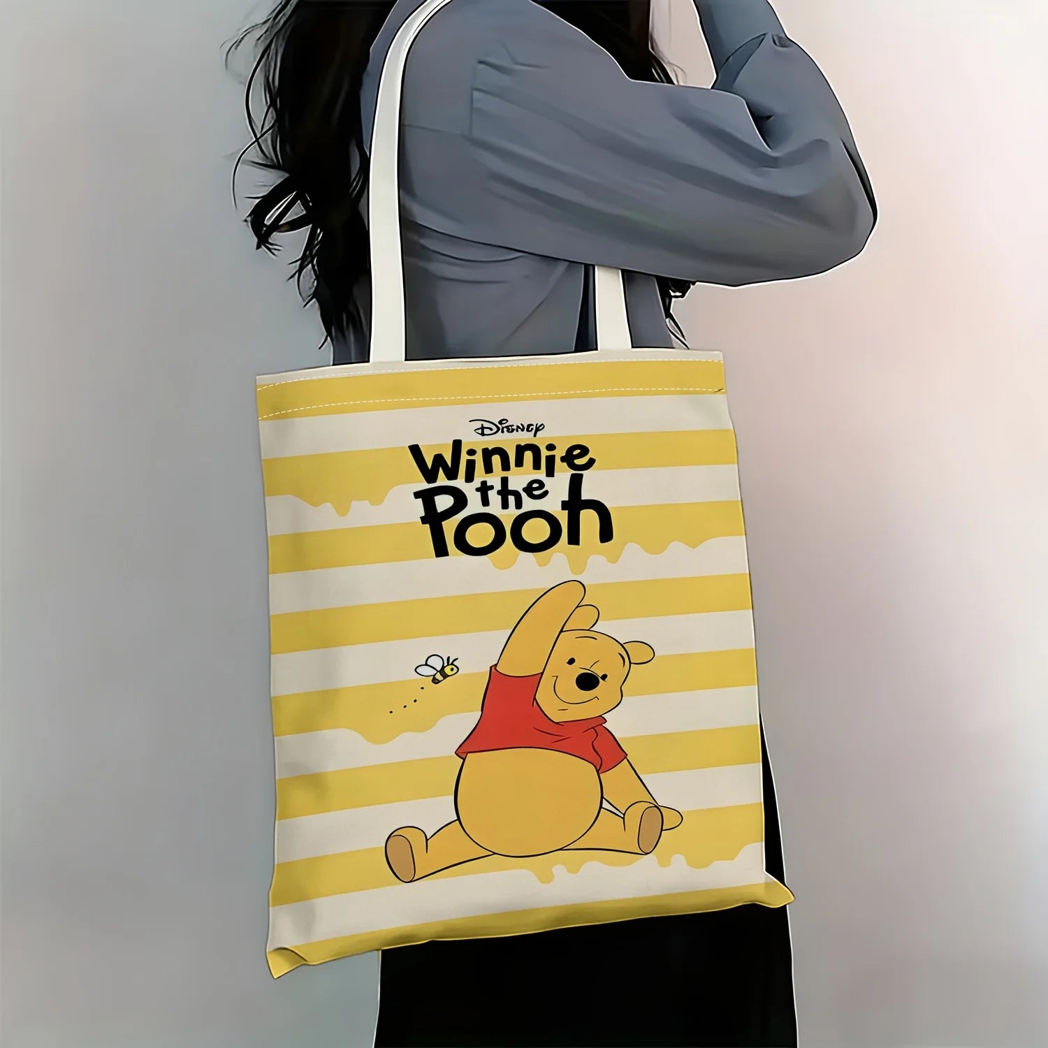 Winnie the Pooh Honey Stripe Tote Bag with Bee, reusable shopping bag,