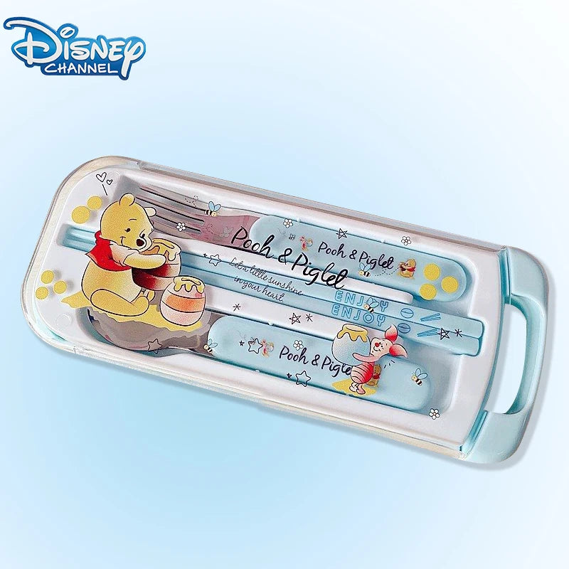 Disney Stitch Suit Tableware Spoon Fork Cartoon Cute Winnie The Pooh Chopsticks Tableware Stainless Steel Spoon Child Party Gift