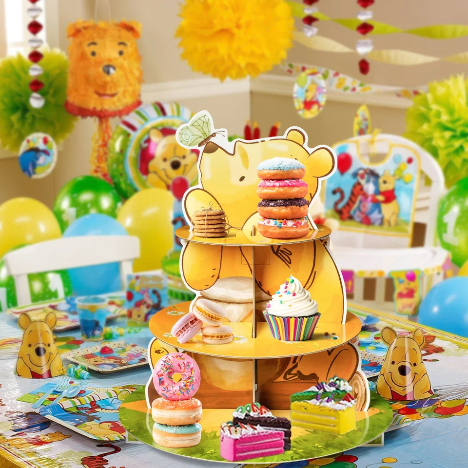 3 Layers Honey Bear Cupcake Stand  Cardboard Yellow Mel Bear Cake Stand for Baby Shower Birthday Party Kids Activity