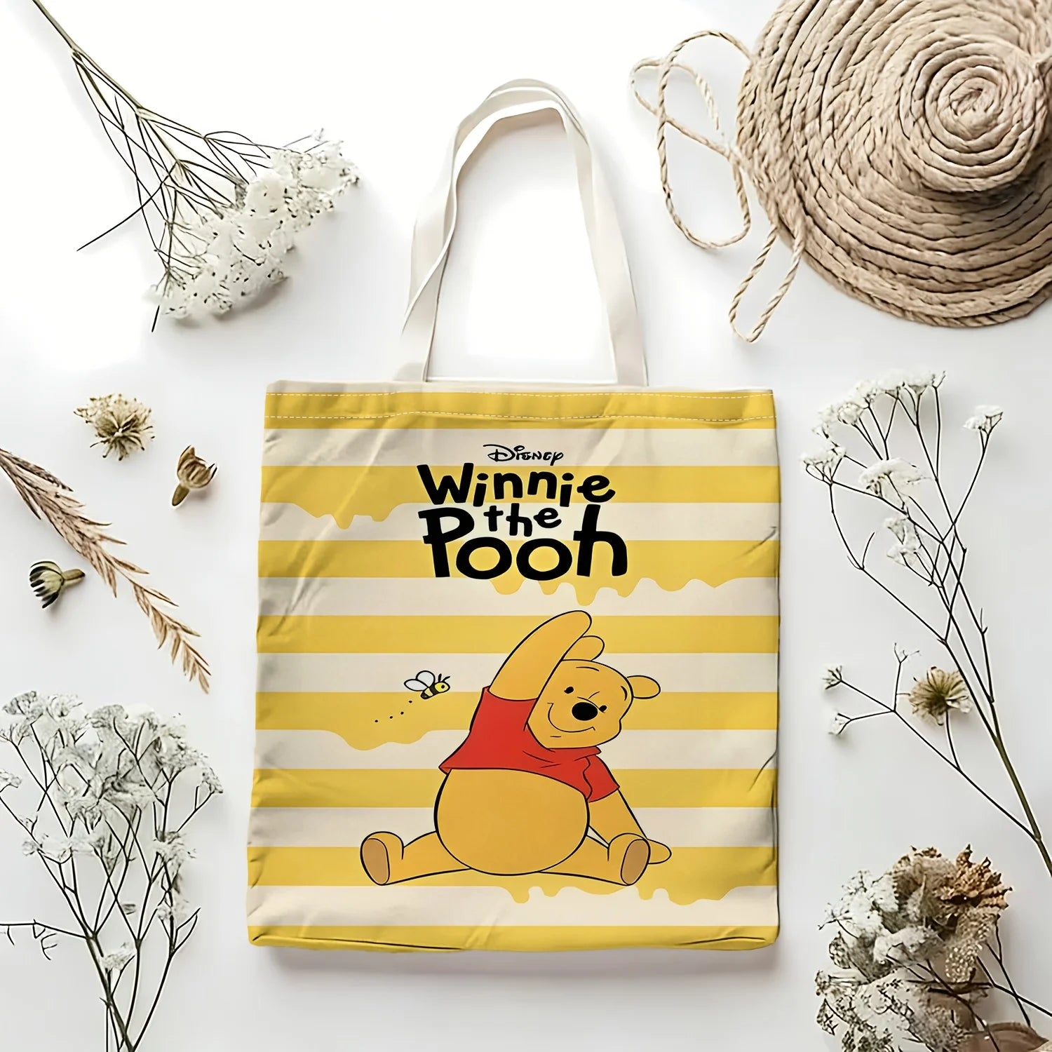 Winnie the Pooh Honey Stripe Tote Bag with Bee, reusable shopping bag,