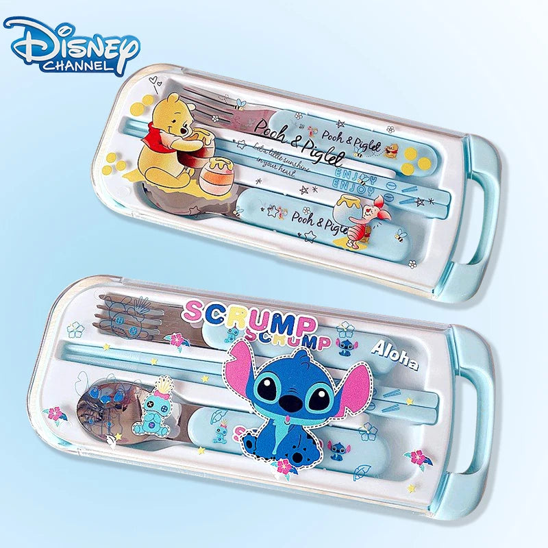 Disney Stitch Suit Tableware Spoon Fork Cartoon Cute Winnie The Pooh Chopsticks Tableware Stainless Steel Spoon Child Party Gift