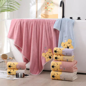 1-5PCS Winnie Bear Towel Bath Towel Set Soft and Absorbent Coral Velvet Bath Towel Home Wash Towel Children's