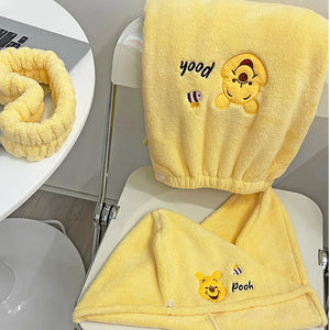 2pcs  Winnie The Pooh Bear Plush Dry Hair Cap And Shower Skirt