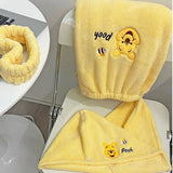 2pcs  Winnie The Pooh Bear Plush Dry Hair Cap And Shower Skirt