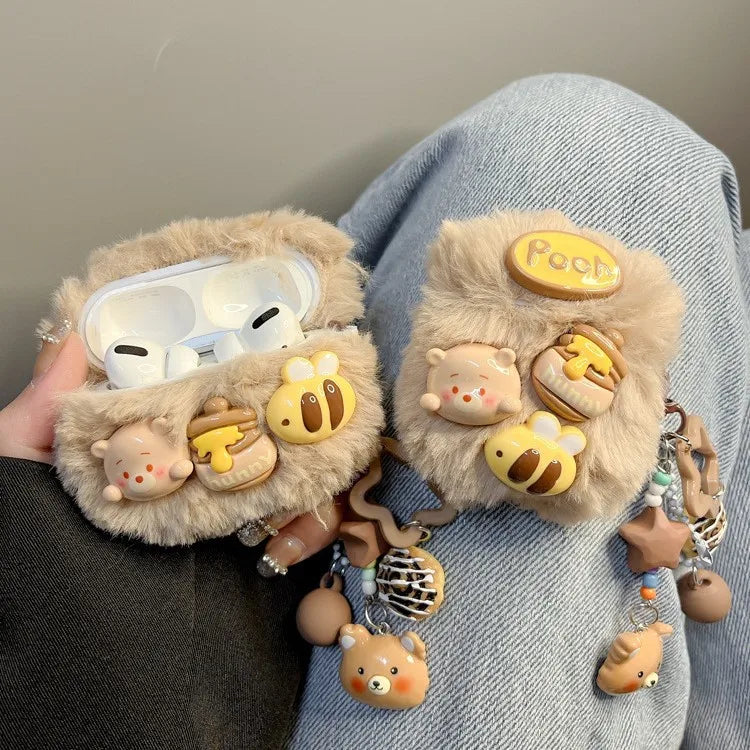 For AirPods Pro3 Pro2 Pro for AirPods 1 2 3 4th Generation Wireless Bluetooth Headset Cover Cute Plush Bear Anti-fall