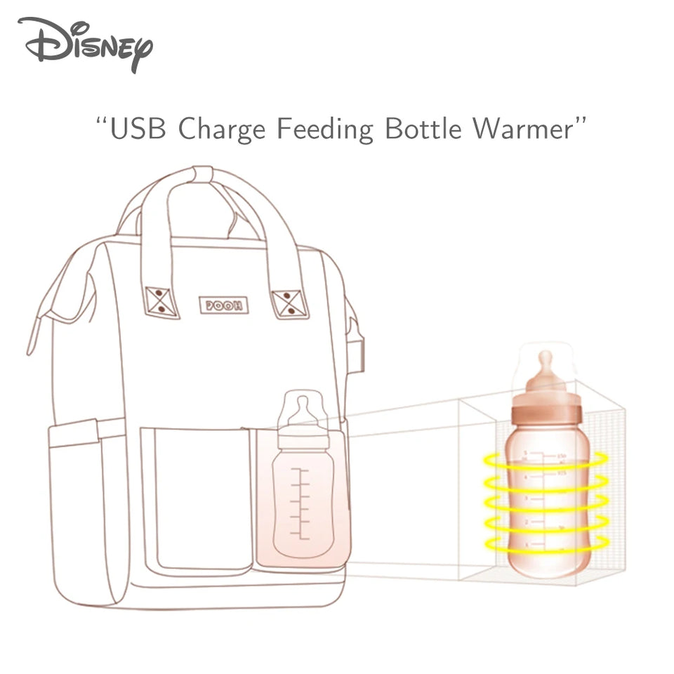 Disney Baby Diaper Backpack with USB, Bottle Insulation, Heating, Mummy Nappy Changing Bags for Baby Care