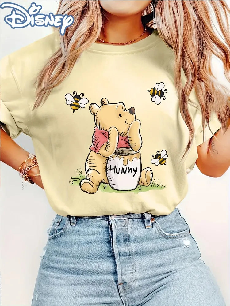 Winnie The Pooh Honey Pot Print Crew Neck T-Shirt Casual Fashion Apparel Classic Design