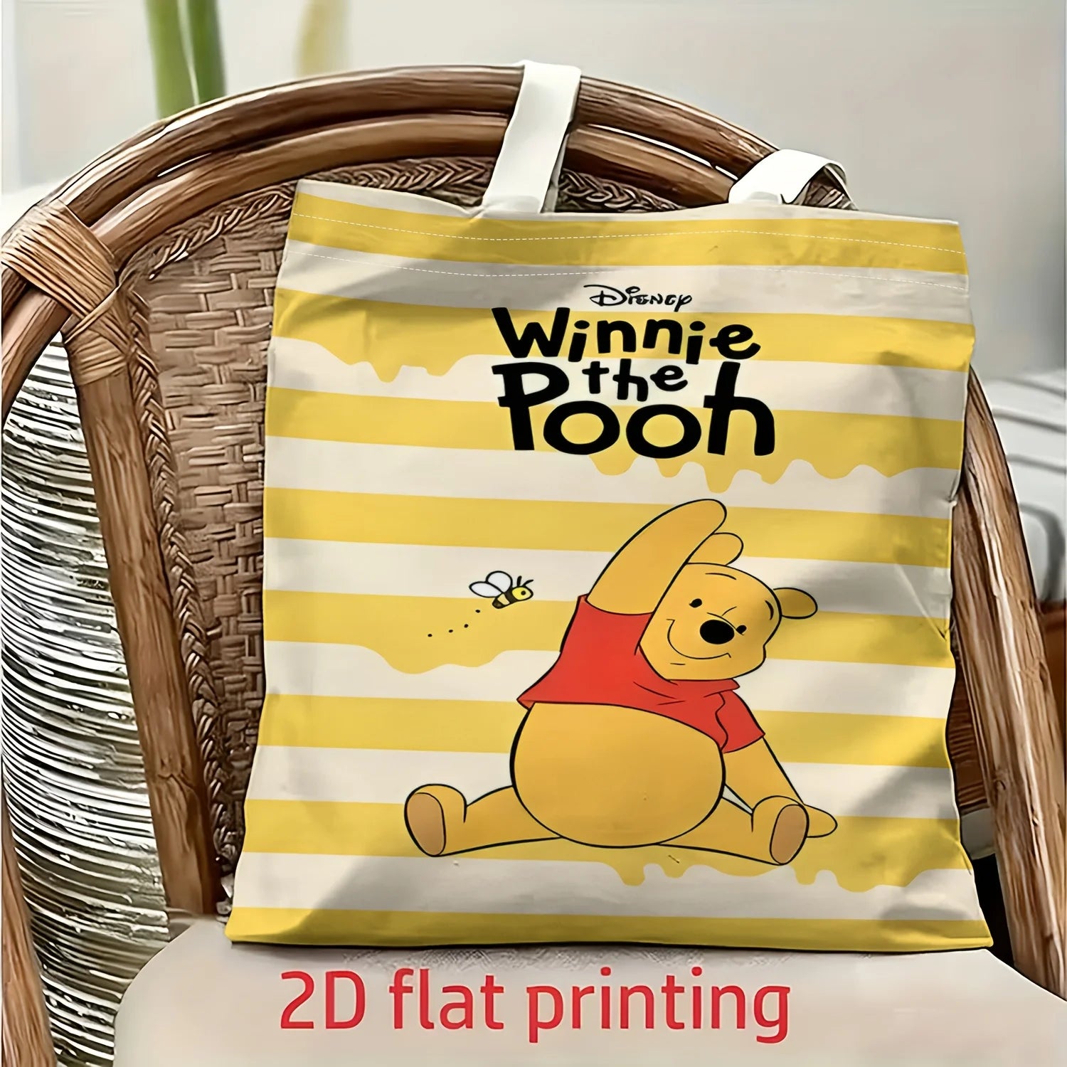 Winnie the Pooh Honey Stripe Tote Bag with Bee, reusable shopping bag,