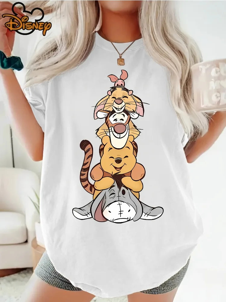 T-Shirt  Winnie The Pooh and Piglet Eeyore Design Casual Top Fashionable and Playful Short Sleeve
