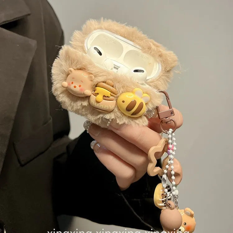 For AirPods Pro3 Pro2 Pro for AirPods 1 2 3 4th Generation Wireless Bluetooth Headset Cover Cute Plush Bear Anti-fall