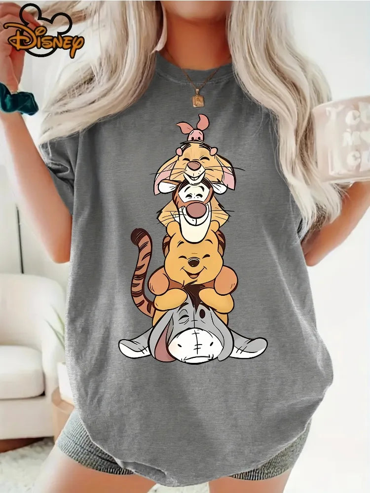 T-Shirt  Winnie The Pooh and Piglet Eeyore Design Casual Top Fashionable and Playful Short Sleeve