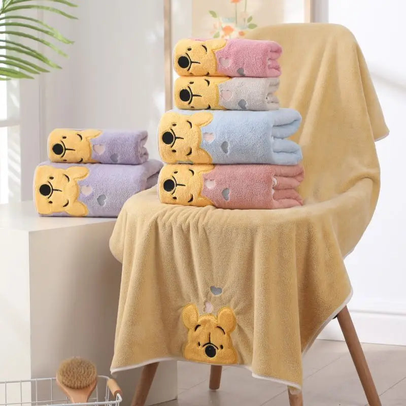 1-5PCS Winnie Bear Towel Bath Towel Set Soft and Absorbent Coral Velvet Bath Towel Home Wash Towel Children's