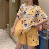 Winnie the Pooh Kawaii Pajamas Women's  Short Sleeve T-Shirt and Shorts