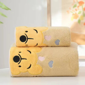 1-5PCS Winnie Bear Towel Bath Towel Set Soft and Absorbent Coral Velvet Bath Towel Home Wash Towel Children's