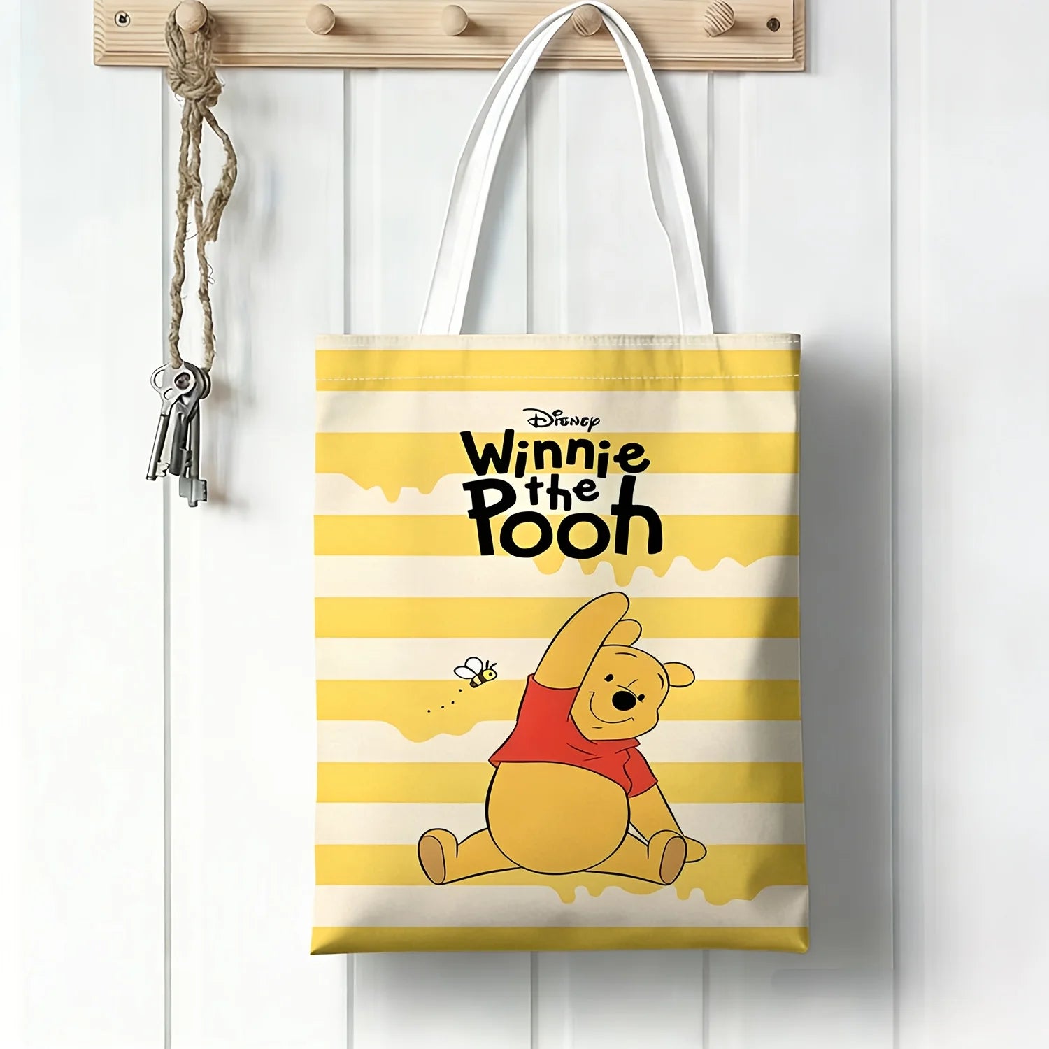 Winnie the Pooh Honey Stripe Tote Bag with Bee, reusable shopping bag,