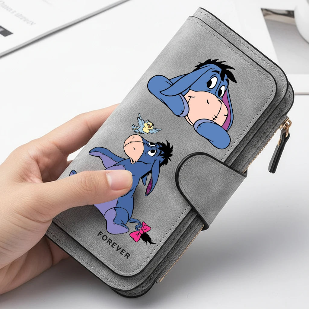 Winnie Eeyore Women Long Zipper Wallet Buckle Handbag Coin Purse Soft PU Leather
