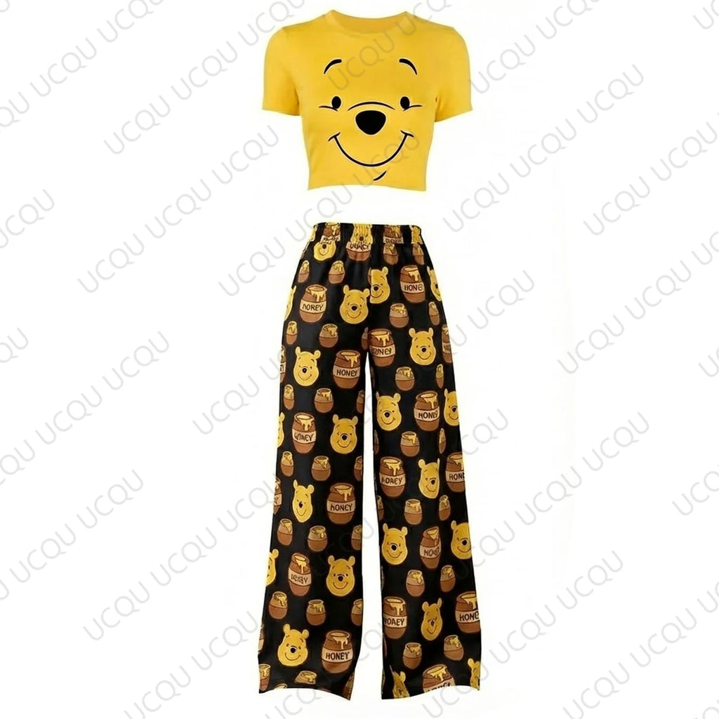 Summer Winnie the Pooh  crop top UCQU T-Shirt With Pajama pants