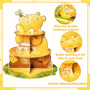 3 Layers Honey Bear Cupcake Stand  Cardboard Yellow Mel Bear Cake Stand for Baby Shower Birthday Party Kids Activity