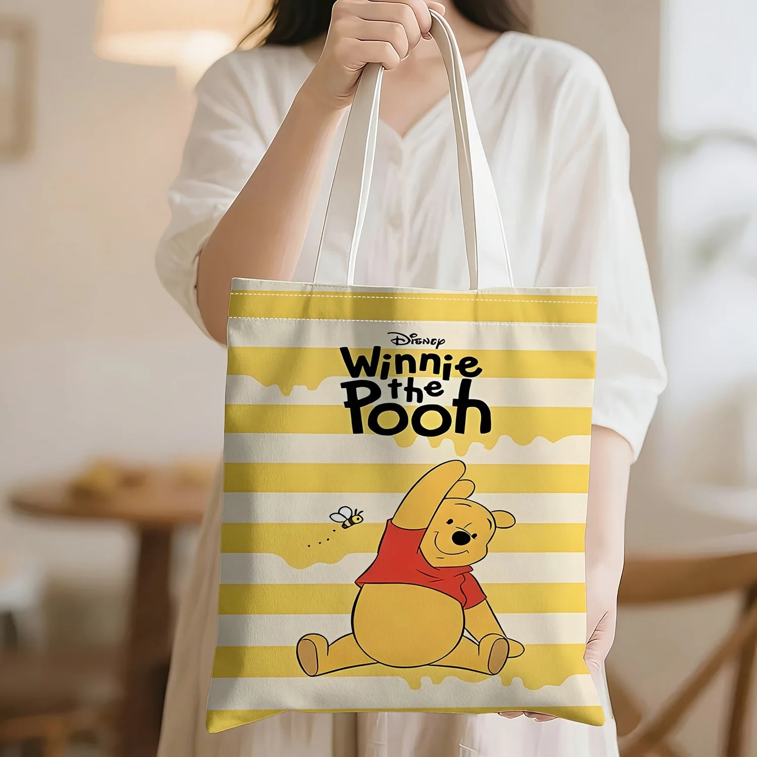 Winnie the Pooh Honey Stripe Tote Bag with Bee, reusable shopping bag,