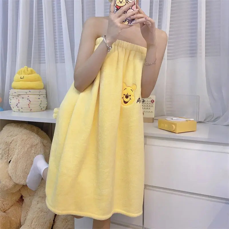 2pcs  Winnie The Pooh Bear Plush Dry Hair Cap And Shower Skirt