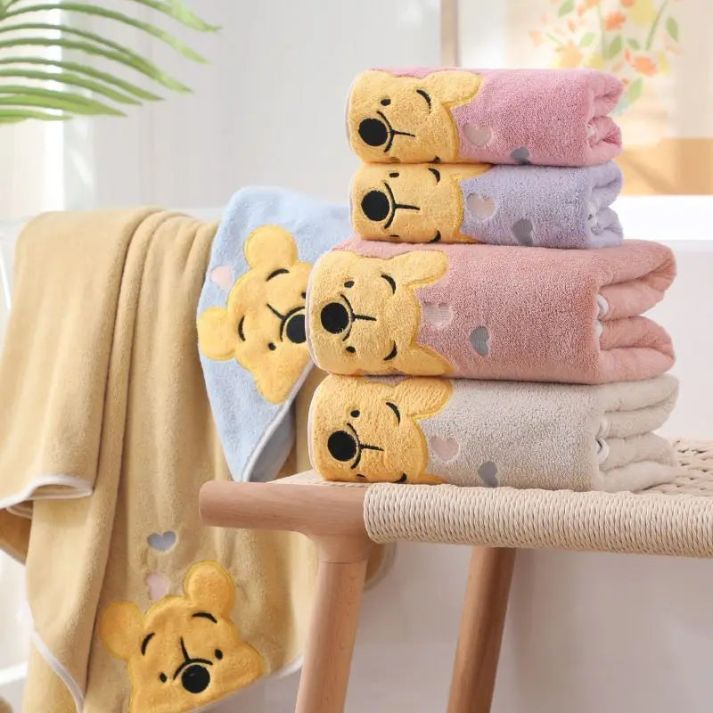 1-5PCS Winnie Bear Towel Bath Towel Set Soft and Absorbent Coral Velvet Bath Towel Home Wash Towel Children's