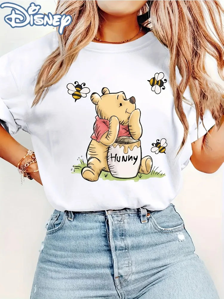 Winnie The Pooh Honey Pot Print Crew Neck T-Shirt Casual Fashion Apparel Classic Design